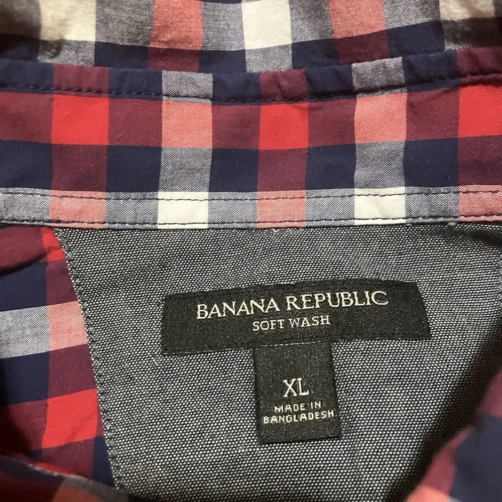 Banana Republic Men Button Down Blue Plaid Soft‎ Wash Checkered Size XL Casual